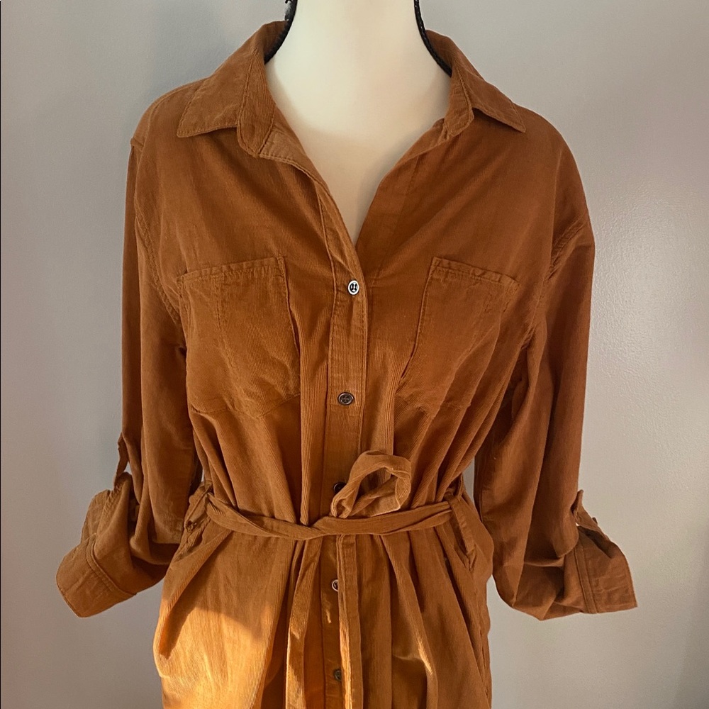 Lucky brand fine corduroy dress size medium pockets tie waist - Picture 3 of 11